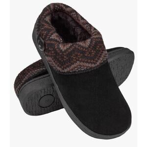 Clarks Women's Knit Suede Scuff Slipper Black Aztec Multi Faux Fur Insole Size 8